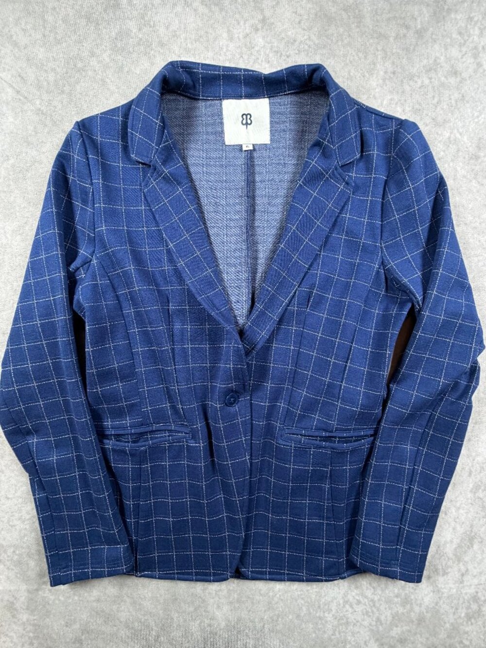 Betabrand Womens XL Transcendent Blazer Blue Windowpane Stretch Ponte Jacket